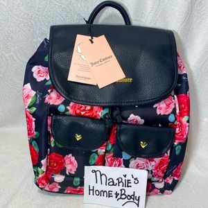 Juicy couture Womans Backpack Back Pack bag floral roses flowers red black BNWT